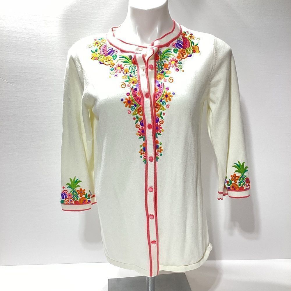 Bob Mackie Floral Fruit Summer Cardigan XS